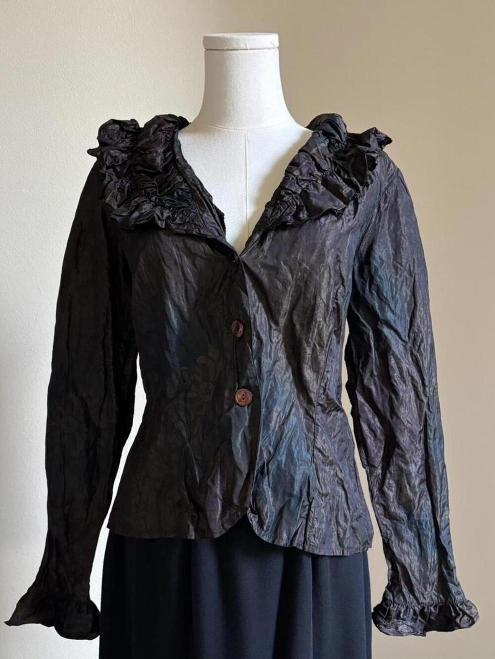 vintage Anne Fontaine crinkle metallic brown button up blouse - Picture 7 of 8